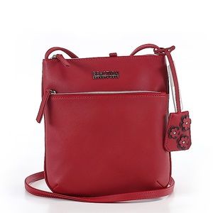 Red leather shoulder purse by Kenneth Cole